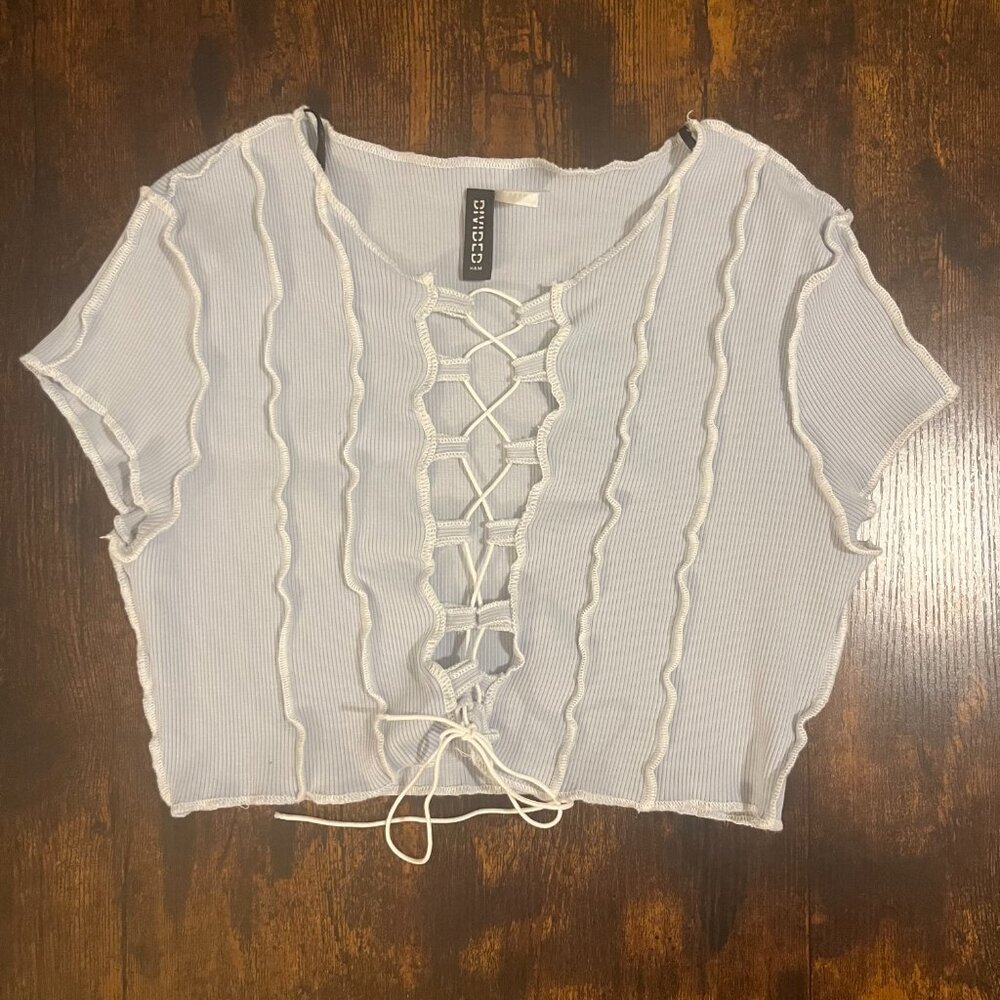 H&M Divided Blue Inside-Out Tie-Front Top